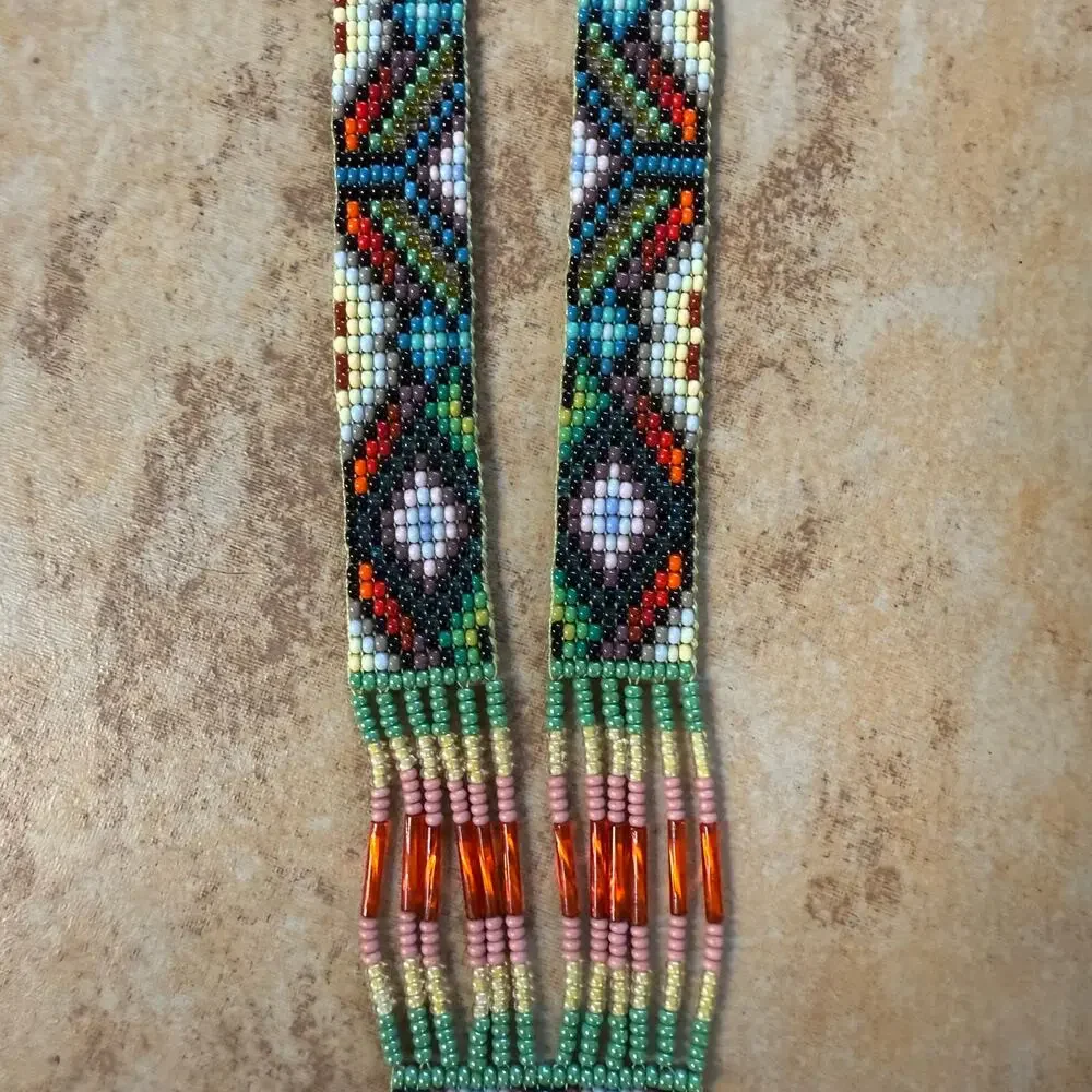 Native American‎ Seed Beaded Necklace Handmade Multicolor Fringe Boho Unisex